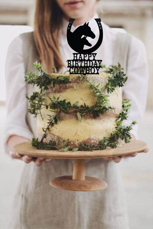 Birthday Party Decoration, Happy Birthday Cowboy Cake Topper, Unicorn Cake Topper, Horseshoe Cake Topper
