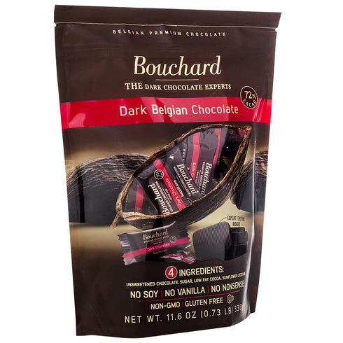 (72% Bouchard Dark Belgian Chocolate Cacao) | Individually Wrapped in Resealable Bag | No Soy, No Vanilla, No Nonsense
