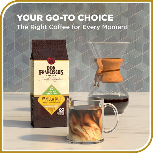 100% 3-Pack 12 oz Don Francisco's Decaf Vanilla Nut Ground Coffee, Medium Roast Arabica, Flavored Coffee, of Bags
