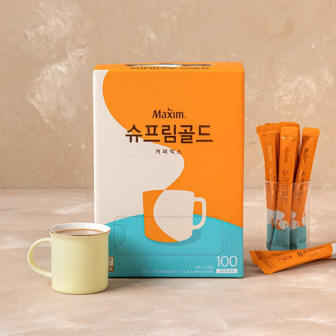 Packets 100 Maxim Supreme Gold Coffee Mix Korean Instant Coffee with Latte Creamer sticks