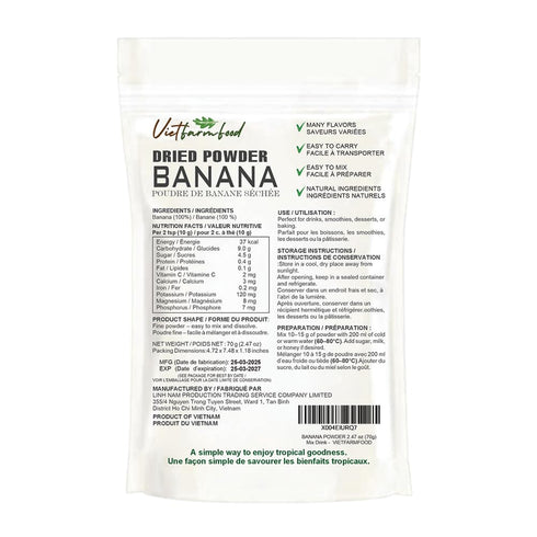 2.47 oz (70g) BANANA POWDER VIETFARMFOOD: Pure freeze-dried fruit powder, made from real fruit with no added sugar