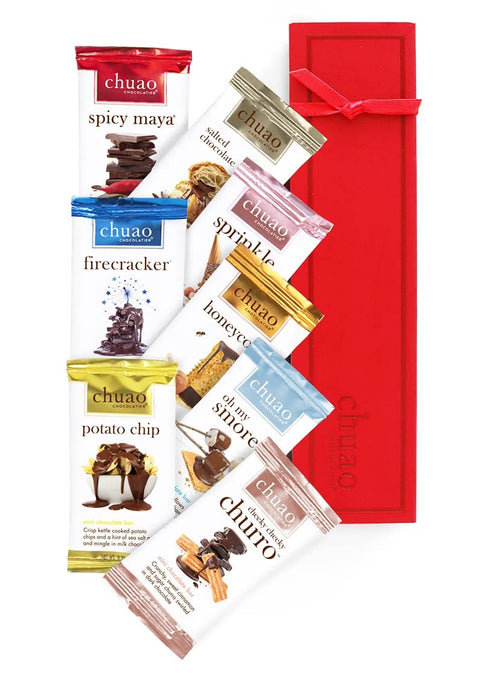 |16 (0.39 oz Chuao Chocolatier Taste the Joy Mini Gourmet Chocolate Bar Gift Box | Milk and Dark Chocolate Variety