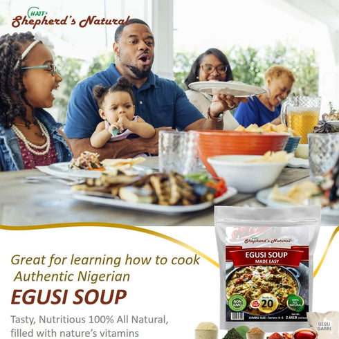 1.75LB 46 20 EGUSI SOUP MADE EASY Get the rich, traditional taste of Nigeria in minutes! This full jumbo kit by HATF'S