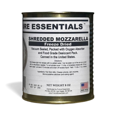 Mozzarella Mozzarella 8 oz #2.5 Future Essentials Freeze Dried Shredded Cheese Real Dairy Cheese Shredded Long Shelf