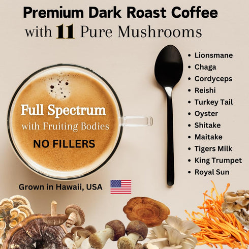 11 7oz OhmYes Mocha Mushroom Coffee with Pure Cacao | Organic Mushroom Adaptogen Blend (Lions Mane, Reishi, Chaga