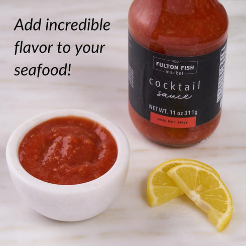 11 oz Fulton Fish Market Shrimp & Seafood Cocktail Sauce, Zesty Bold Flavor, All-Natural Tomato & Horseradish Blend