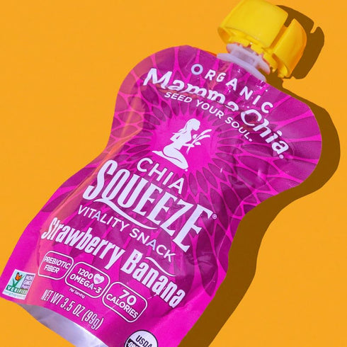 Mamma 24- 3.05 70 Chia Organic Vitality Squeeze Snack, Strawberry Banana, Ounce Chia Pouches. USDA Organic, Non-GMO