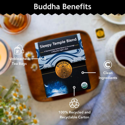 Buddha Teas Sleepy Temple Blend Organic Herbal Tea - Caffeine Free - 18 Bleach-Free Tea Bags