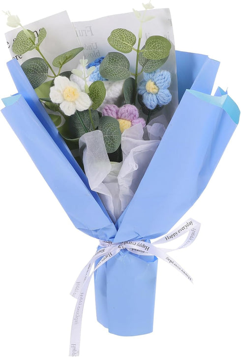 Crochet Flower Bouquet Gradient Handmade Faux Flower Arrangement for Home Decor Wedding