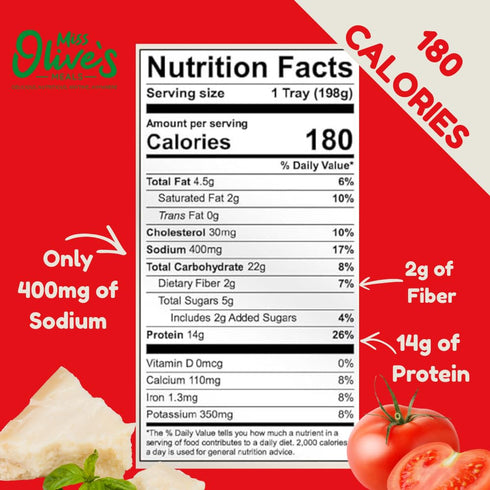 6 Pack (6/9.3 oz K-12 Miss Olives Chicken Pasta Parmesan Ready Meal Trays) | Microwaveable Entre | Heat & Serve Chicken