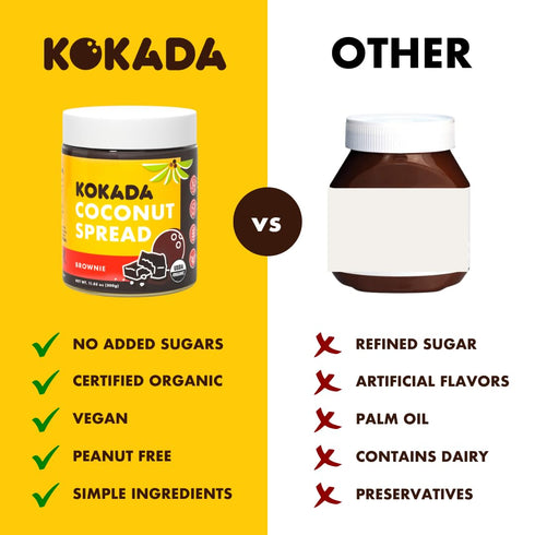 (11oz Kokada Coconut Spread, Brownie Jar) - Peanut Free, School Safe Snack, Organic Ingredients, Vegan, Gluten Free