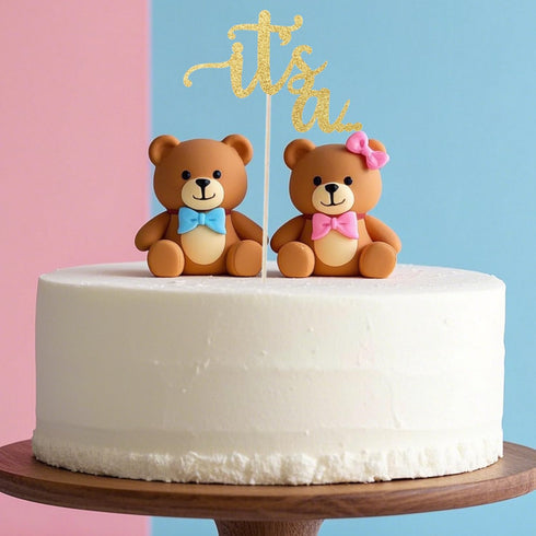 ALISSAR Glitter Double Sided Gold Gender Reveal Cake Topper, Baby Reveal Party Decorations