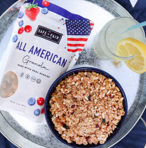 12oz Safe + Fair All American Granola Gluten-Free & Vegan Snack Whole Grain Oats with Real Strawberries, Blueberries
