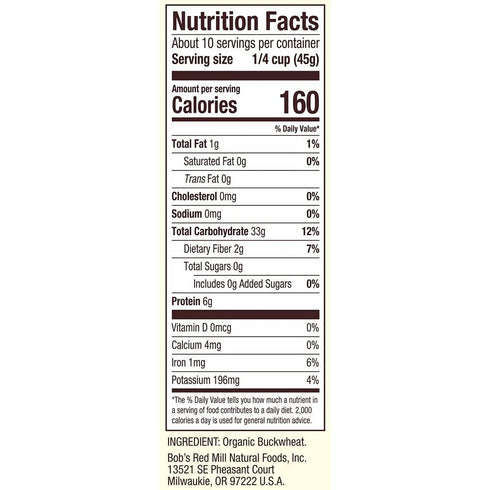 16 oz, 2 Bob's Red Mill Organic Whole Grain Raw Buckwheat Groats, pk
