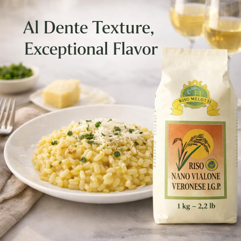 Riso Melotti 2.2 lb (1 Nano Vialone Veronese IGP Risotto Rice Premium Italian Rice, High Starch for Creamy Texture