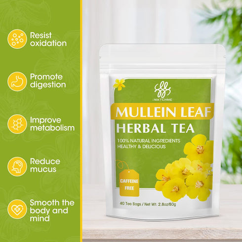 40 Mullein Leaf Tea - Respiratory and Lung Cleanse Herbal Tea, Caffeine Free, Tea Bags