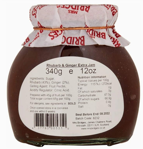 Metr Set 2 12 Oz Mrs. Bridges of Scotland, of Jars, Rhubarb and Ginger Preserves, Imported from Scotland, Each