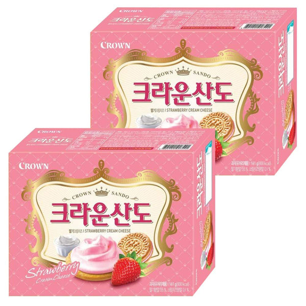 Crown Sando Strawberry Cream Cheese | 161g | 2 Boxes, Korean Snack,