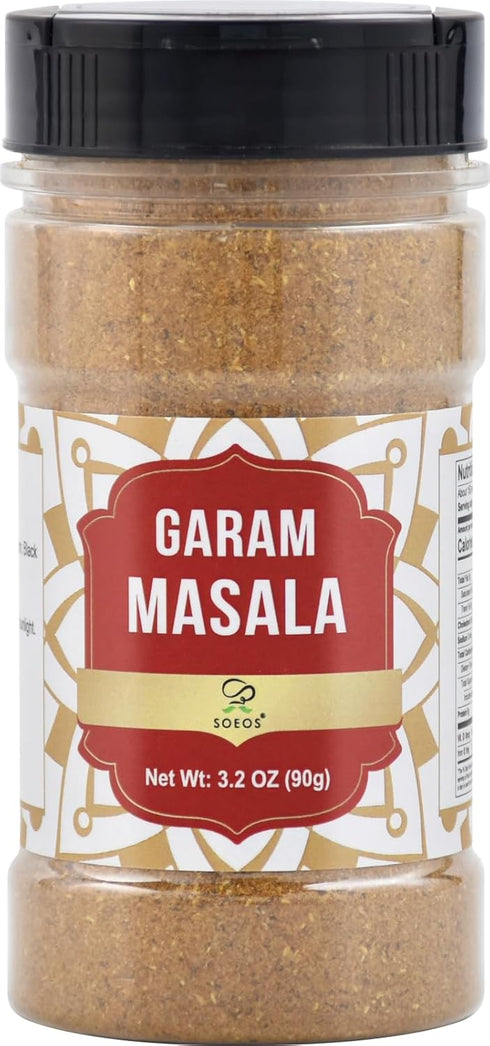 Soeos Garam Masala, 3.2 oz (90g), All Natural Vegan Spice Powder, Indian 8-Spice Blend, Kosher Masala Seasoning