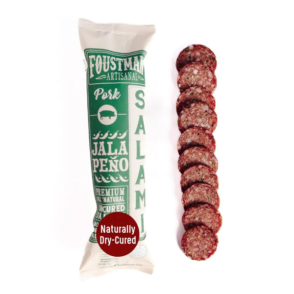 Foustman's Salami Jalapeno Pork Artisanal, Nitrate-Free, Naturally Cured Lunch Meat, Gluten-Free, Dairy-Free,