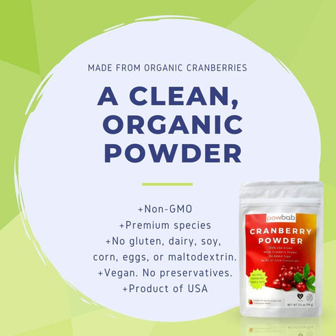 100% (3.5 Oz) powbab Cranberry Powder from USA Grown Organic Dried Cranberries. No Added Sugar. Pure Fruit, Unsweetened