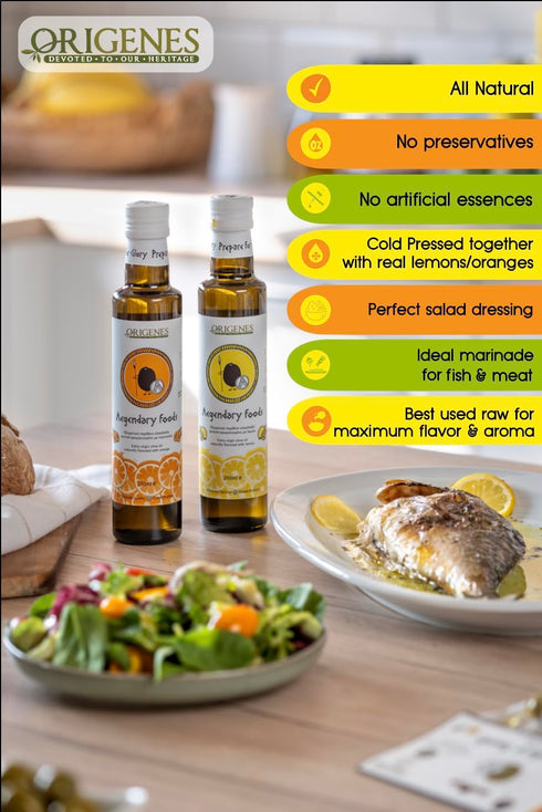 Pack 2 1 1 2X250ml of Extra Virgin Flavored Olive Oil, Bottle Lemon Infused, Bottle Orange Infused EVOO, Cold Pressed