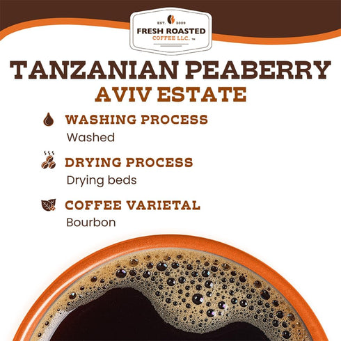 2 lb (32 oz), Fresh Roasted Coffee, Tanzanian Peaberry, Light Roast, Kosher, Whole Bean