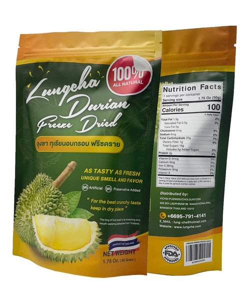 Durian King of Fruit Vacuum Freeze Dried Fresh Durian Monthong, 50 Gram or 1.75 Ounce Pack of 2