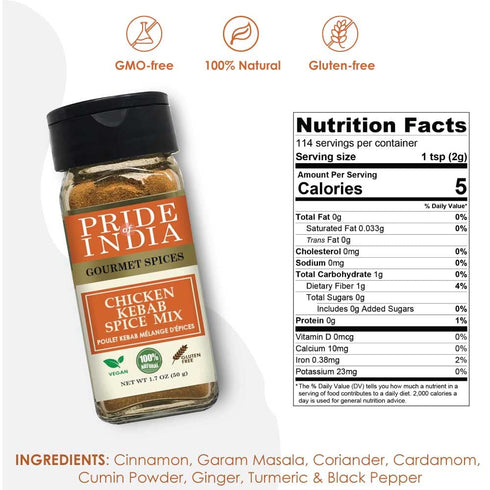 PACK 6 1.7 oz. Pride of India - of - Butter Chicken Kebab Seasoning Marination Spice- Gourmet Spice Blend-Artisanal