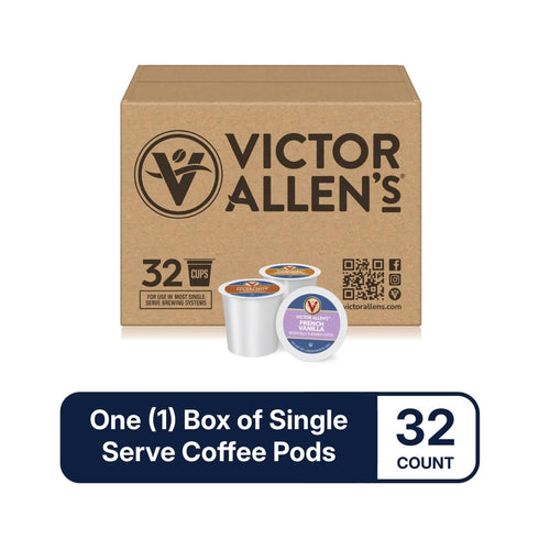 Pack 32 Count, Victor Allen's Coffee Variety (French Vanilla Flavored, Caramel Macchiato, Hazelnut), Single Serve