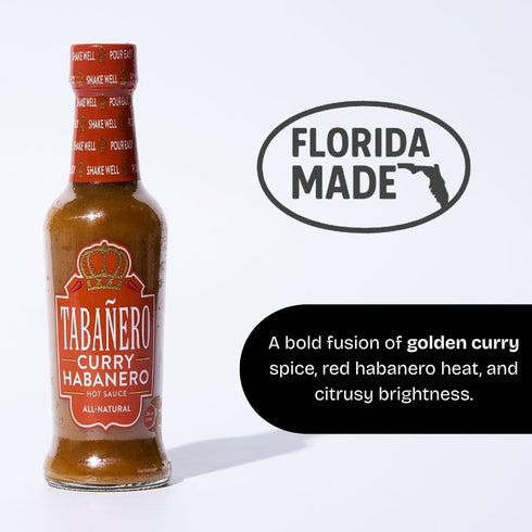 5 oz Tabaero Curry Habanero Hot Sauce, Small Glass Bottle, Gourmet Spicy Sauce Gift, All Natural, Low Sodium, Made