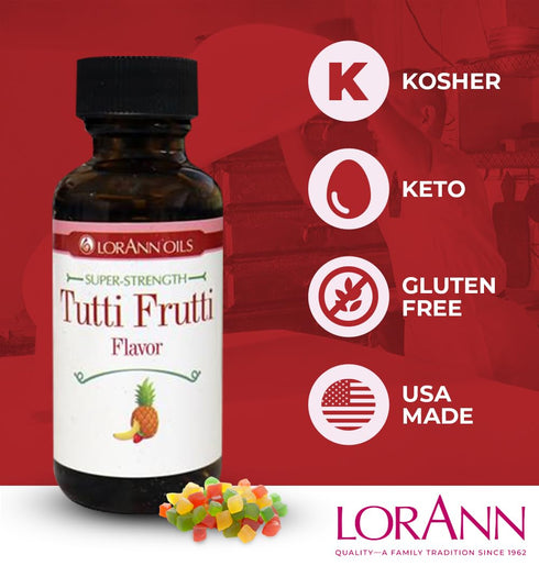 LorAnn Oils Super Strength Flavoring, Tutti Frutti, 0.125 fl oz - Bold Natural Flavors for Candy Making & Baking