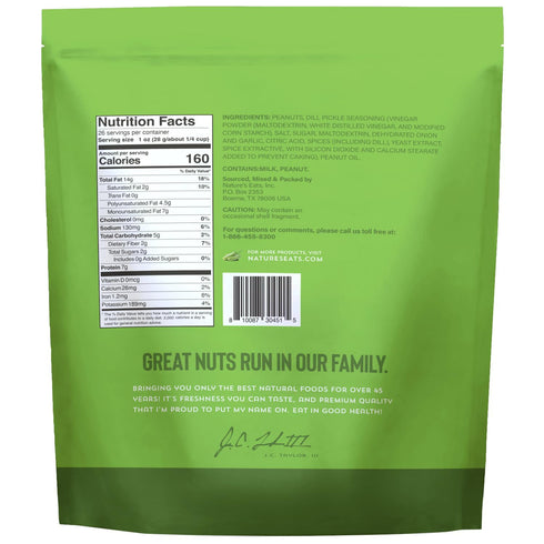 26 Oz 26 Oz Natures Eats Dill Pickle Peanuts - Tangy Dill Pickle Flavor - Crunchy Seasoned Peanuts - Savory Snack Nuts