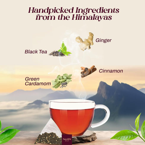 Organic Nepali Spiced Black Tea 30 Count (Pack of 2), Whole Loose Leaf Pyramid Tea Bags from the Himalayas, Biodegradable Tea Bags 100% Pure Blended with Exotic Spices, Masala Chai Tea