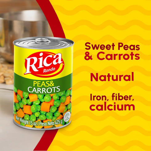 15 oz (Pack 12) Rica Rondo Peas and Carrots, Canned Vegetables, Can