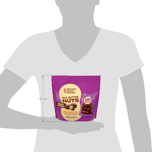 1oz (Pack 15), Orchard Valley Harvest Nut Butter Nuts Cocoa Dusted, Peanut Butter Coated Peanuts, Bags of Made