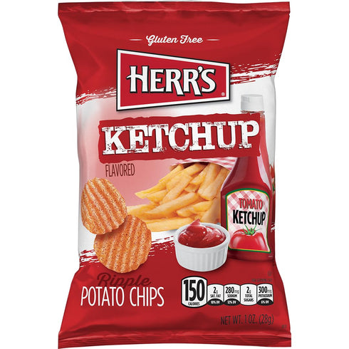 (Pack 36, 1 Herr's Ketchup Ripple Potato Chips of Ounce Bags) Bold and Tangy Ketchup-Flavored Chips Fun for Snacking