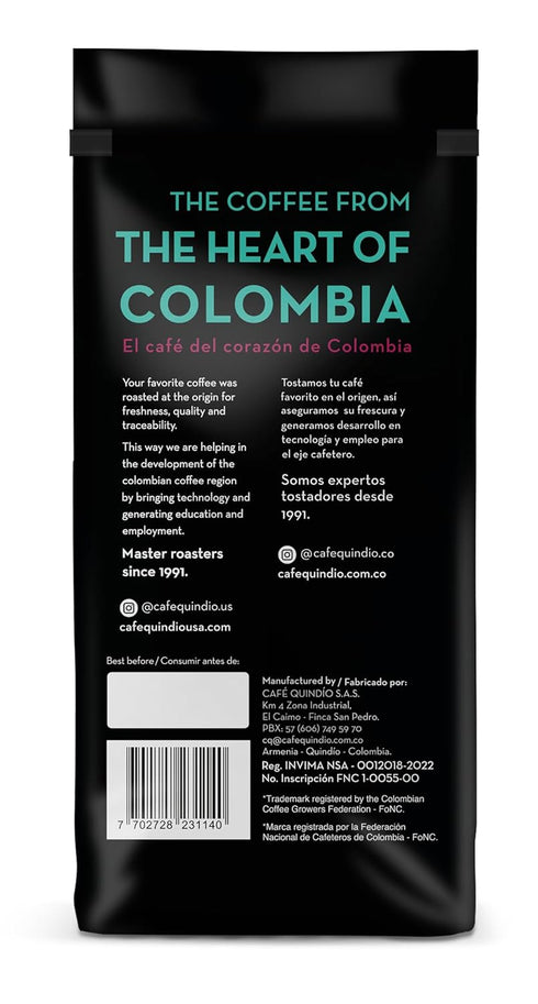 100% 12 (340g) (Pack 1) Cafe Quindio Gourmet - Medium Roast Colombian Excelso Ground Arabica Coffee - Ounce Bag