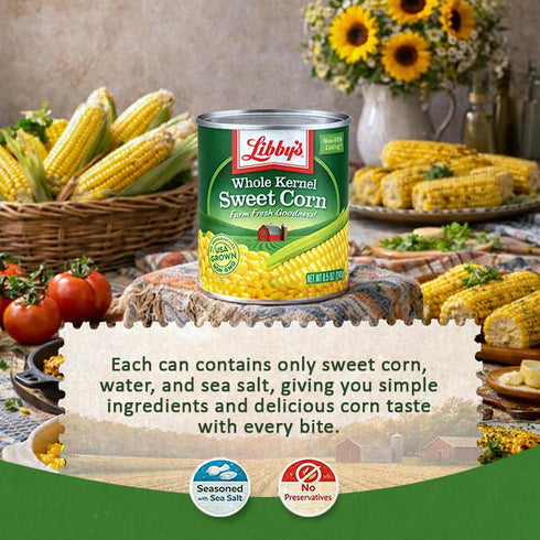 8.5 oz (Pack 12) Libby's Whole Kernel Sweet Corn | Naturally Sweet Flavor | Golden Yellow | Just-Off-The-Cob Crispness