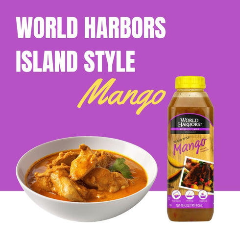 World Harbors Island Mango Sauce & Marinade 16-Fl Oz Bottle (Pack of 3), Low-Calorie, Sweet & Tangy Sauce