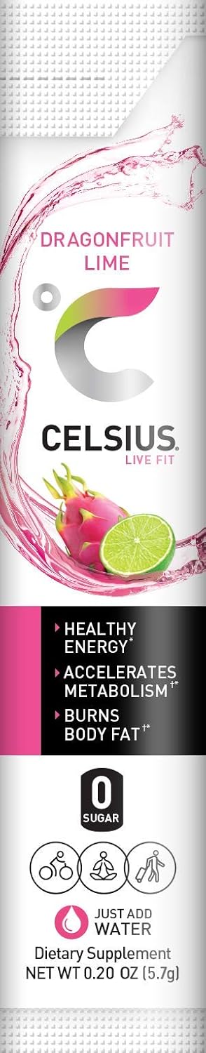 Pack 28 CELSIUS On-The-Go Powder Stick, Combo of Dragonfruit Lime and Cranberry Lemon, Piece Assortment