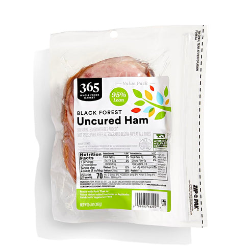 365 by Whole Foods Market , Black Forest Uncured Ham Slices, Value Pack, 95% Lean, 14 oz