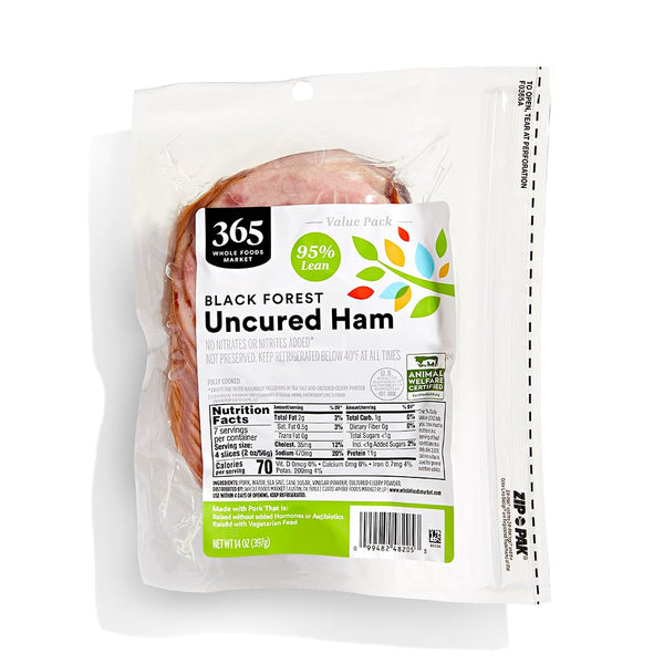 365 by Whole Foods Market , Black Forest Uncured Ham Slices, Value Pack, 95% Lean, 14 oz