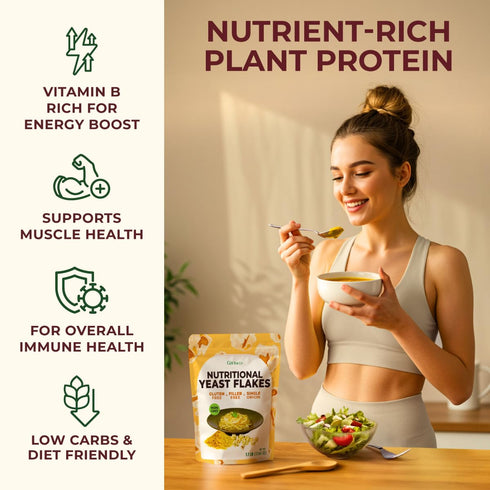 Set- 2x1.1 Lb Gya Tea Co Fortified Nutritional Yeast Flakes & Organic Strawberry Powder Vegan, Non-GMO, Gluten-Free, No