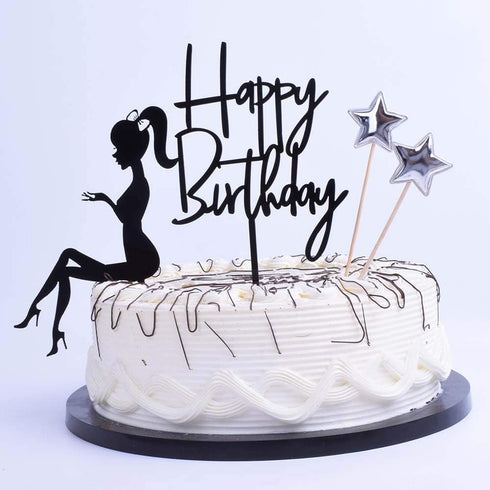 Elegant Lady Happy Birthday Cake Topper - Acrylic Durable Cake Party Decoration, High Heels Lady/Women Party Cupcake