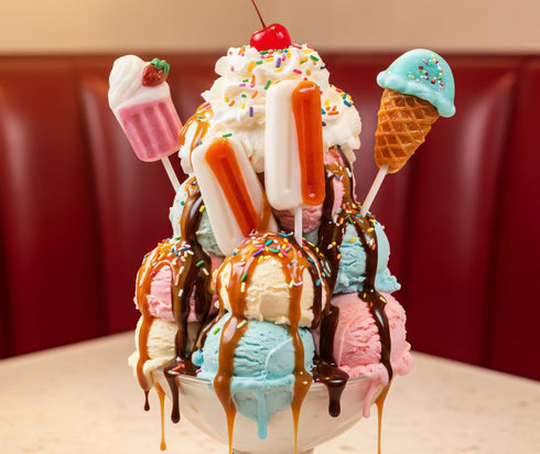 24ct, Dessert Lollipops Candy Milkshake, Ice Cream, and Popsicle, Strawberry Cream, Orange Cream, and Blueberry Cream