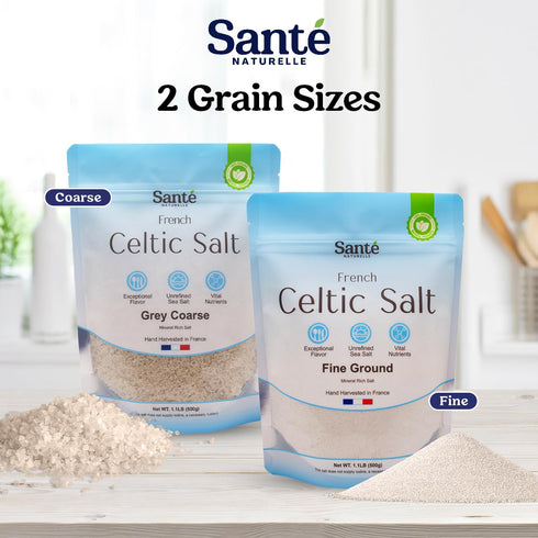 1.1lb (18oz) 82+ 100% Sante Naturelle Celtic Salt Organic Fine Ground - Unrefined French Mineral Sea Salt Organic, Rich