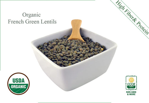 (2LB) Organic French Green Lentils Whole Raw, High Fiber Non-GMO-Bulk