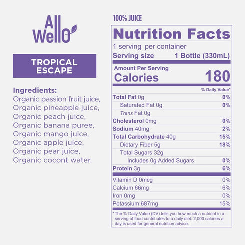 6 Pack) AllWellO Organic Cold Pressed Juice Drinks with Real Fruits and Vegetables Gluten Free Non-GMO Healthy Juices