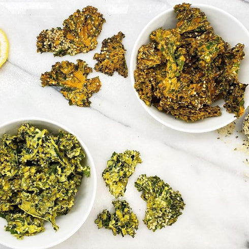 Earthy Krunchy Snacks Kale Chips - Cheezy Lemon Garlic Flavor - High Protein Snack - Crunchy Kale with No Sugar